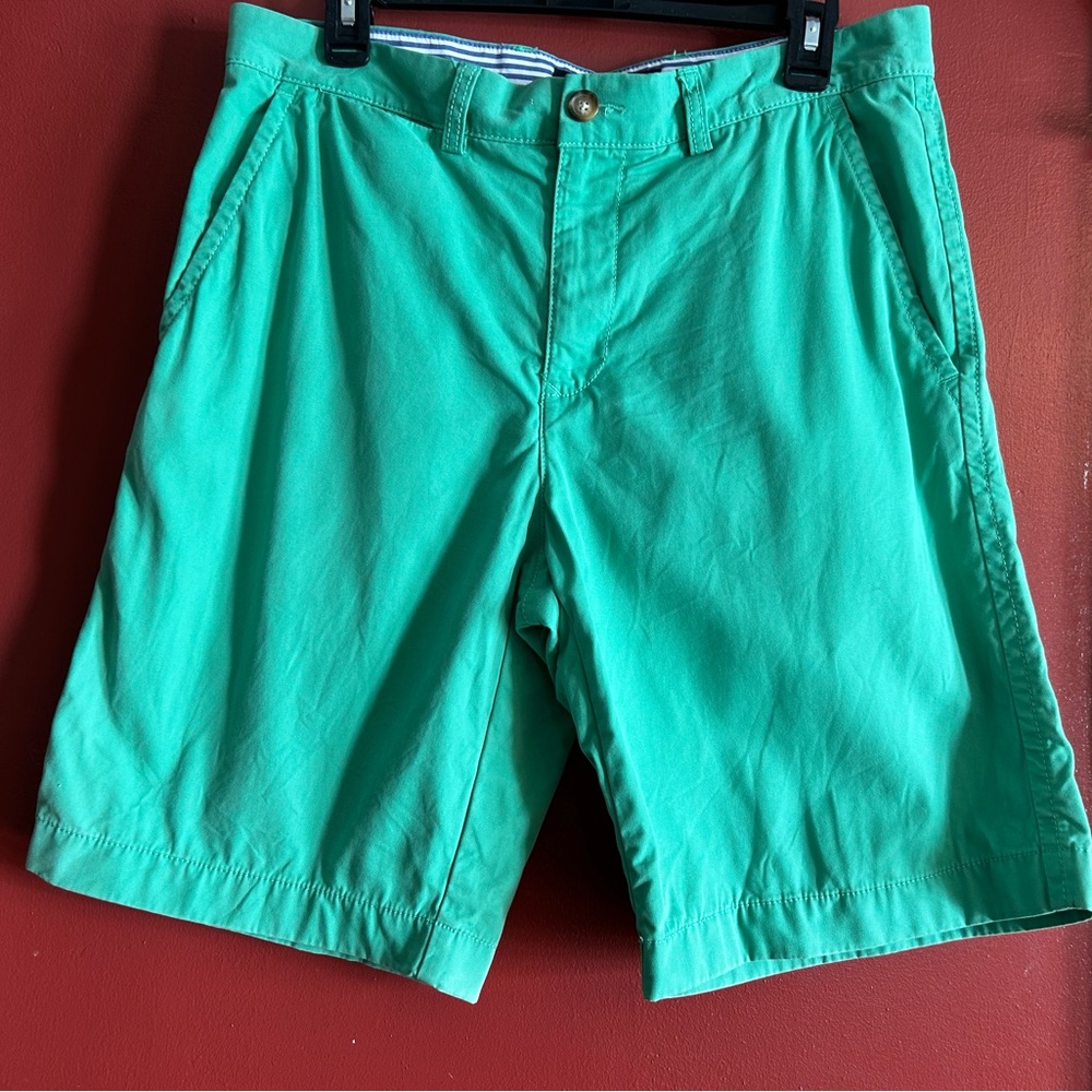 Tommy Hilfiger Green Flat Front Shorts Lightweight Cotton Blend